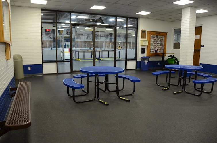 Nelson Center Rink 1 Waiting area and tables